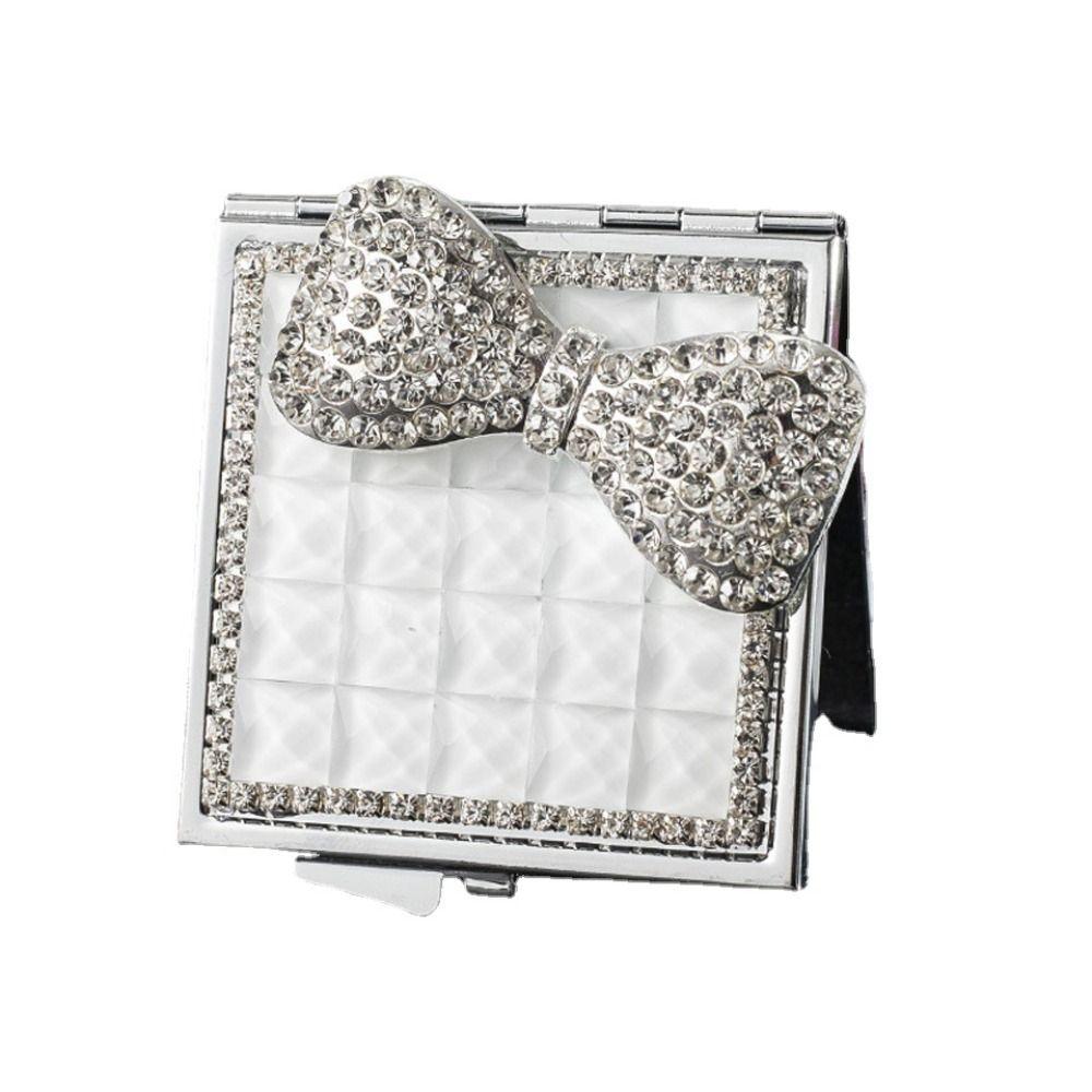Makeup Mirror Metal Square Mirror Rose Bowknot Portable Mirror Crystal Cute Pocket Mirror Women
