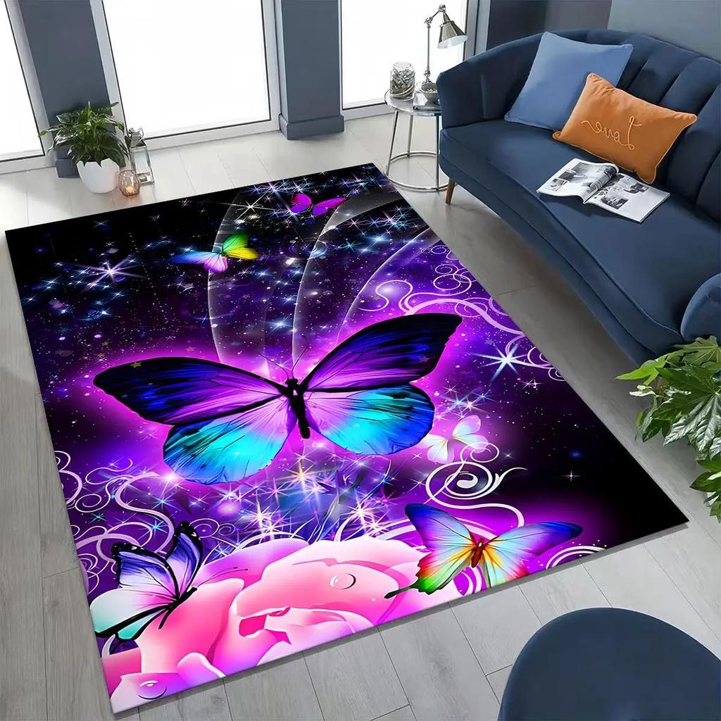 Cartoon Rug for Bedroom Living Room Soft Carpet Dream Butterfly Flower Home Doormat Decor,Large Kids Play Non-slip Floor Mat