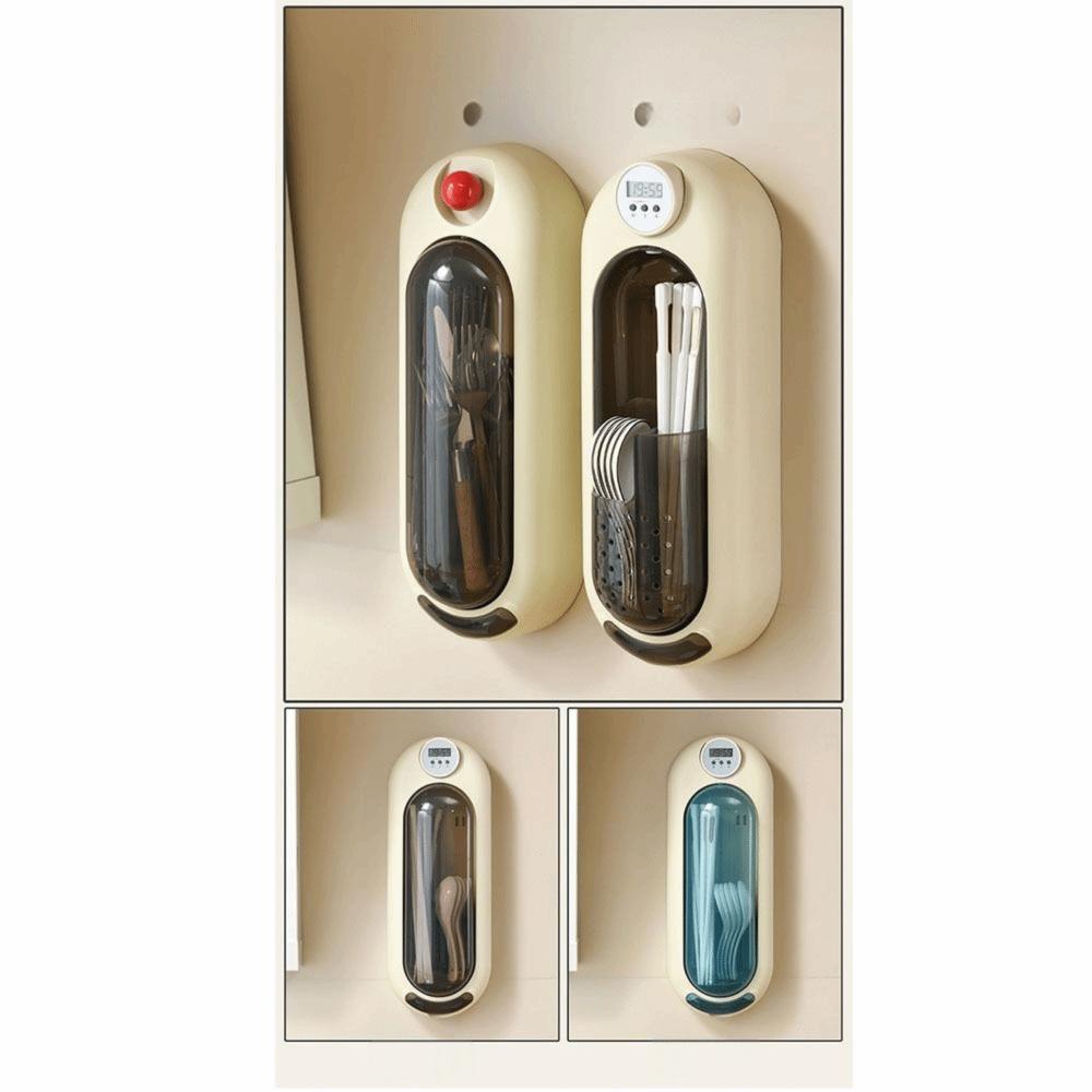 Quick Air Drying Rotatable Chopstick Holder Punch-Free with Digital Timer Tableware Storage Rack Wall Mounted Large Capacity