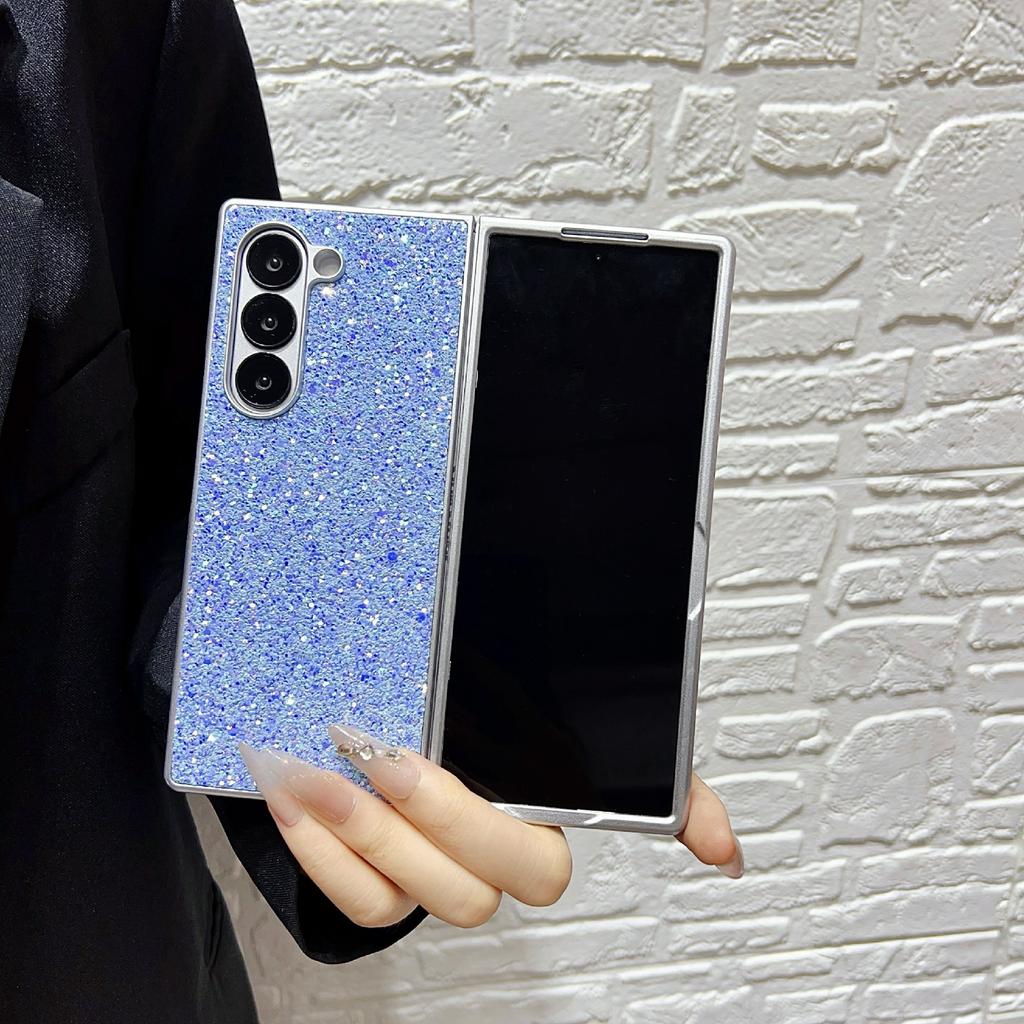 For Samsung Galaxy Z Fold6 5G Case Rubberized Silver Edge Phantom Glitter Hard PC Phone Cover