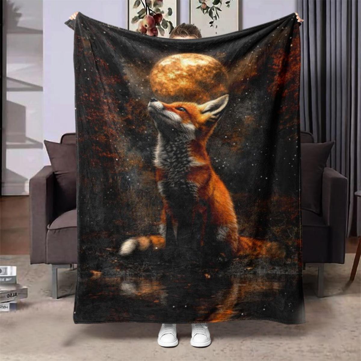 Fox-patterned flannel blanket - soft and warm, suitable for sofas, beds, chairs, camping, and festival gifts for family 130x150cm