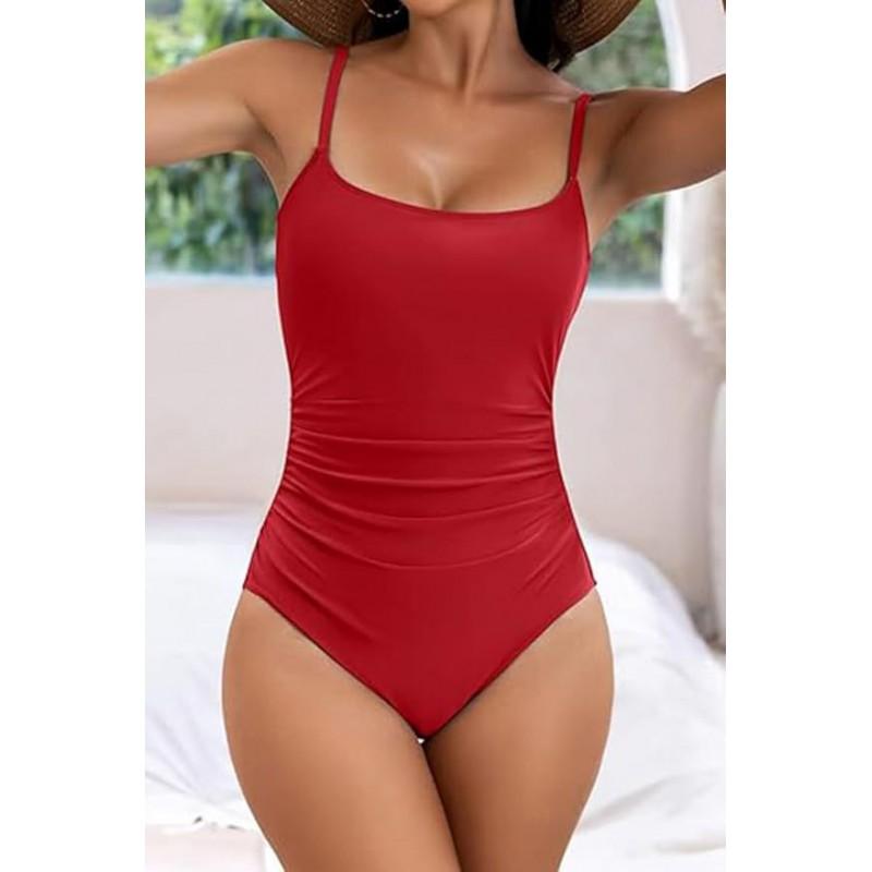 Womens Solid Color Sleeveless Backless One-Piece Swimsuit With Padded Cups Swimming Beach Vacation