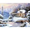 Full Round Diamond Painting Handmade Winter Scenery Cross Stitch 5d Diamond Embroidery House Landscape Decor