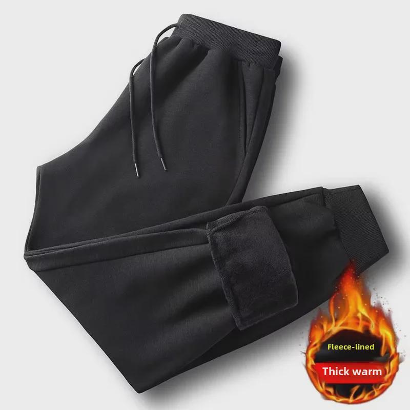 Men's Korean Style Lambskin Pants - Warm, Thick, Straight-Leg, Casual Sportswear for Autumn and Winter