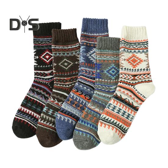 

5 пар мужских зимних носков средней длины, толстые, термоизоляционные, в этническом стиле, для дома, спальни, носки-тапочки, цветные, противоскользящие, трикотажные, повседневные, спортивные F