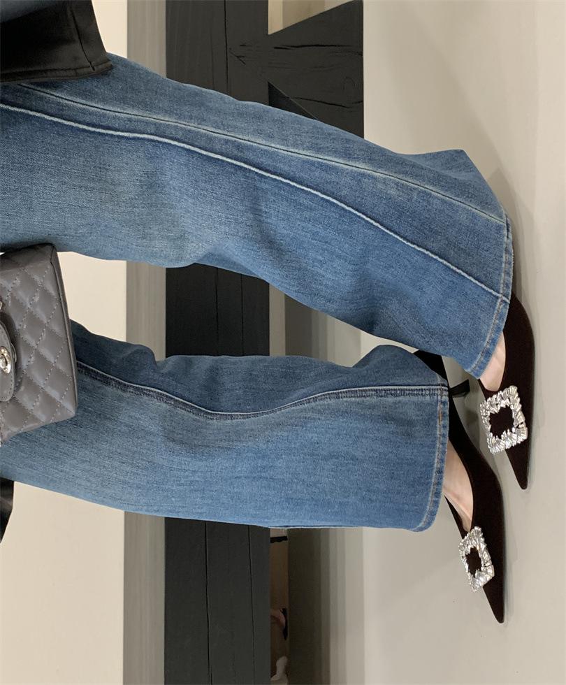 Temperament high heels black professional low heel 2025 spring and summer new pointed head shallow mouth square rhinestone thin heel single shoes gram