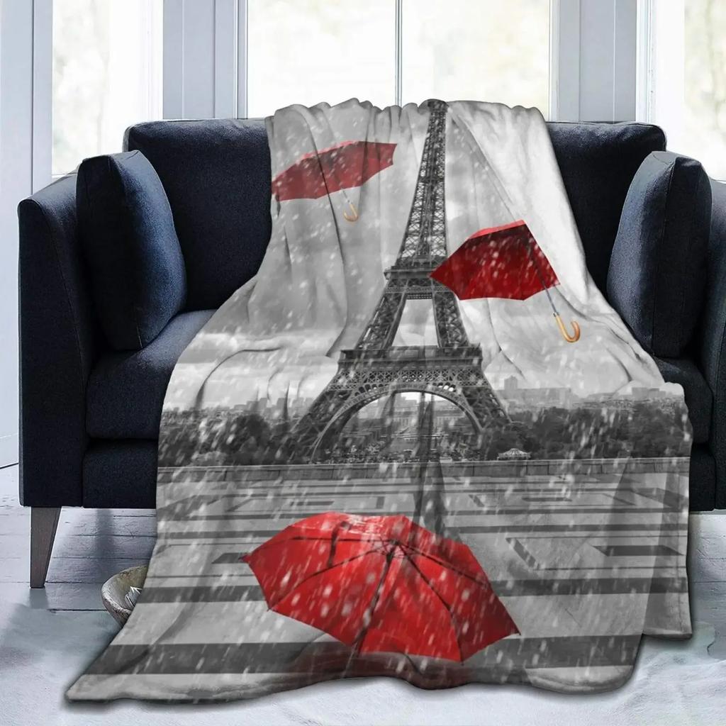 Paris Eiffel Tower French Style Soft Plush Blanket, Flannel Blanket Throw Blanket for Living Room Bedroom Sofa Cover