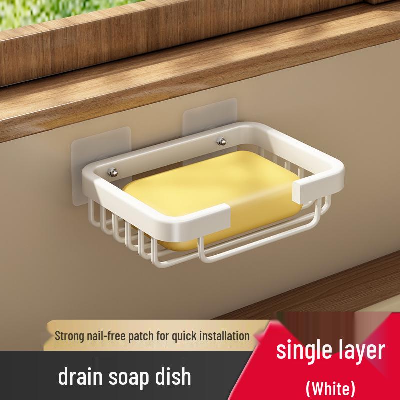 Black Wall-Mounted Soap Dish with Suction Cup and Drainage