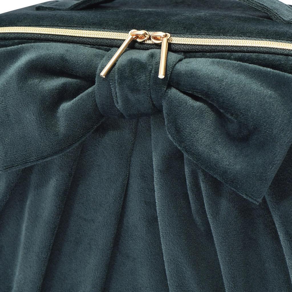 Francfranc Velvet Ribbon Makeup with and Adjustable Cosmetic Mini Dresser Bag, Green, Dividers, Mirror, Angle, Box,