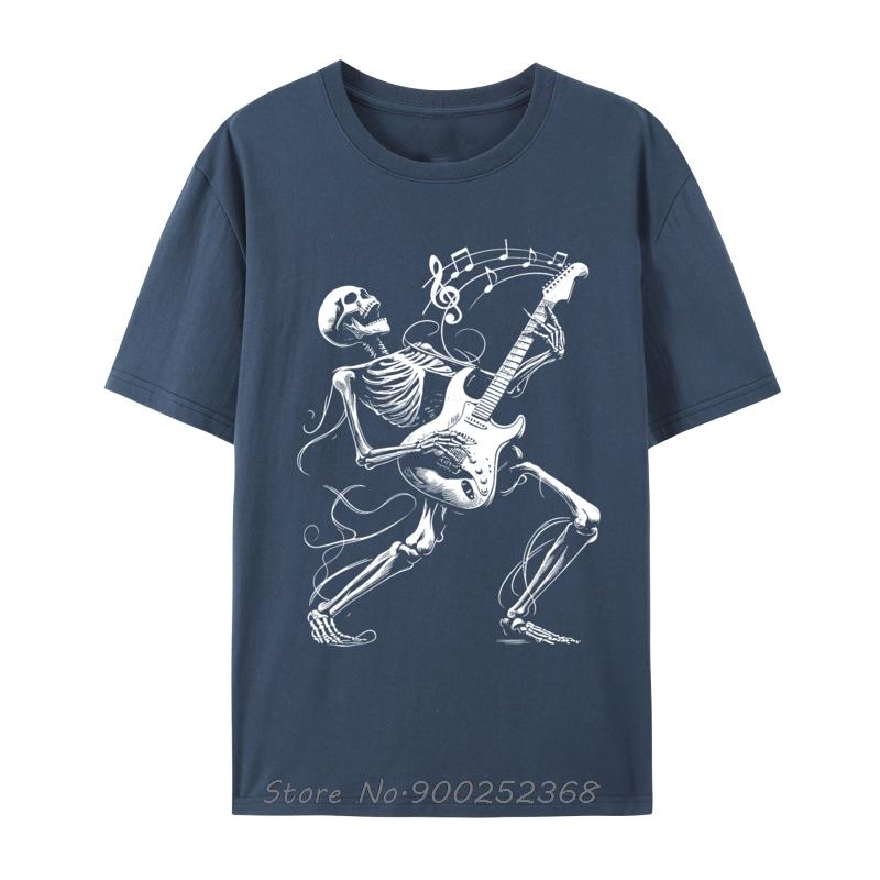 Skeleton Playing Guitar Music Casual Tshirts Summer Cotton New Graphic T Shirt Fashion Funny Oversized Tshirt Men Clothes