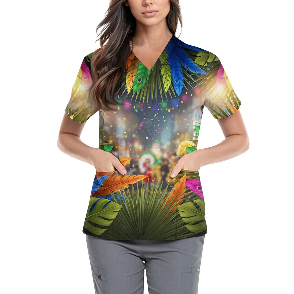 Women's  Carnival Themed Outfit Party Mask Pattern Caregiver Top