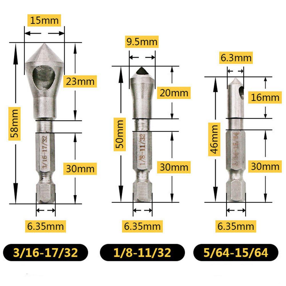3PCS 90 Degree Countersink Bit Deburring Drill Bits Tapper Hole Cutter Hand Tools Wood Soft Metal Plastic Chamfer Bits