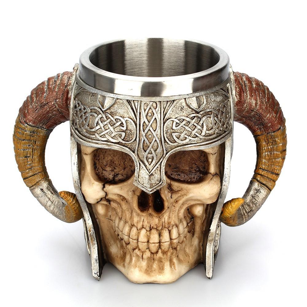 

Vintage Skull Knight Croissant Cup Stainless Steel Liner Resin Mug Office Home Ornament 600ml