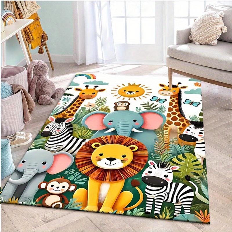 Colorful Cartoon Jungle Animals Non-slip  Play Rug Cute Safari Educational Floor Mat for Bedroom   Decor