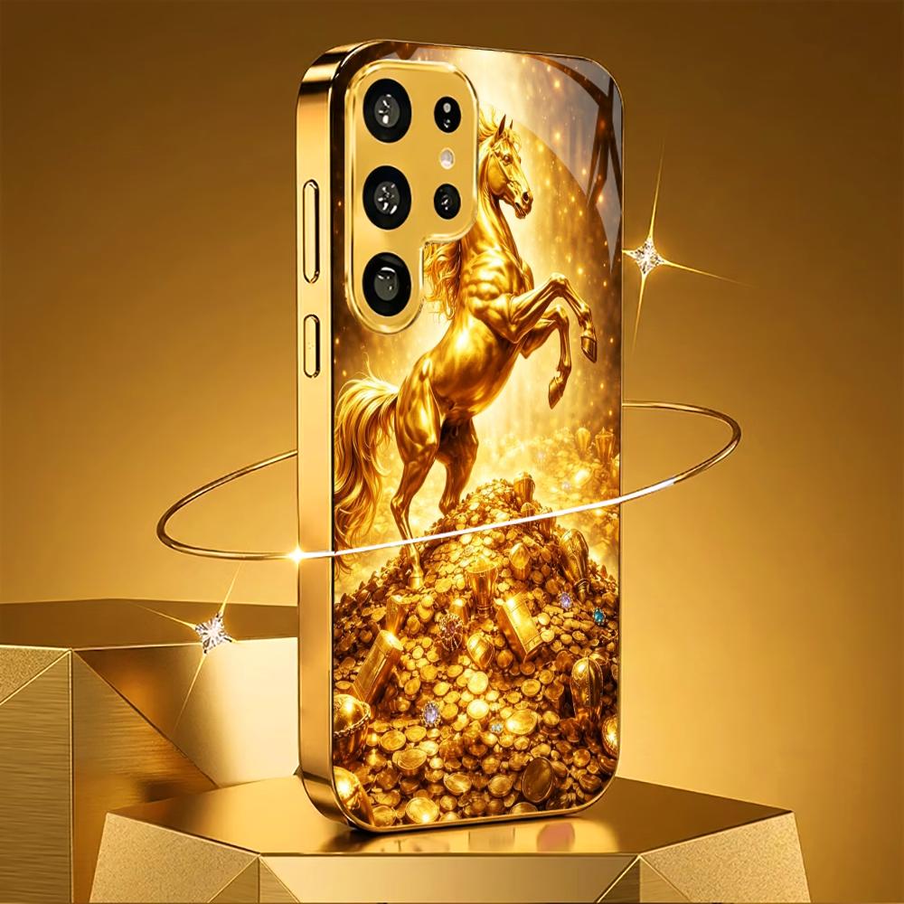 Luxurious Fast Horse High-end PhoneCase Electroplated Glass PhoneCase for Samsung Galaxy S26 S25 S24 S23 S22 S21 FE,Ultra,Plus