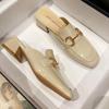 2025 new Internet celebrity temperament soft leather half tray single shoes soft sole bag head half slippers women summer wear sandals Muller shoes
