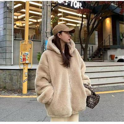 Women's Mid-Length Hooded Coat 2025: Plush Double-Sided Furry Imitation Lambswool for Winter