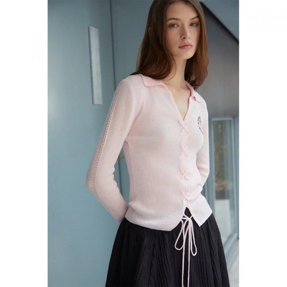 Egoist Lace Up Detail Collar Knit Cardigan  Es2kl361 