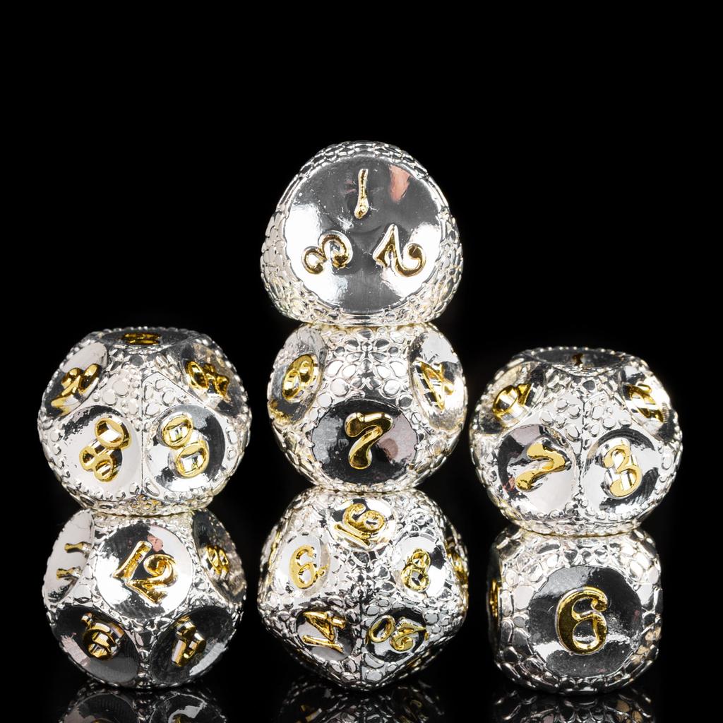 Cusdie Metal Solid DND Dices Pebbles Texture 7Pcs D4-D20 Polyhedral Dice Set for Role Playing Game Pathfinder Board Games TRPG