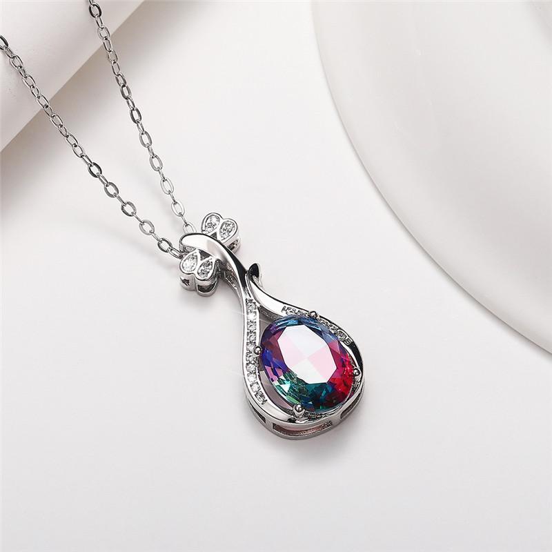 Neue exquisite Halskette mit Anhänger in Pipa-Form, ovaler Zirkonia, 4 Krallen-Design, Brauthochzeitshalskette, romantischer Steinschmuck