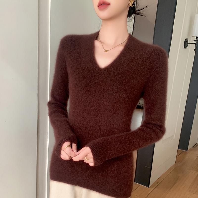 Women's Slim Fit V-Neck Cashmere Sweater - Autumn/Winter 2025 Versatile Lightweight Knit Cardigan