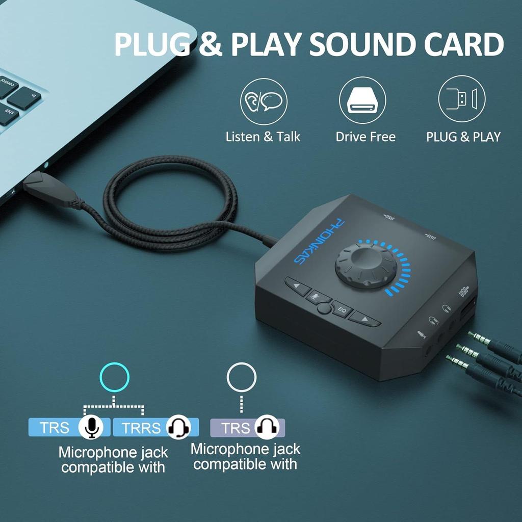 T10 Externe Soundkarte, USB-Audioadapter für PC, Windows, Mac, Linux, Laptops, Desktops, 0,138-Zoll Stereo-Soundkarte und USB-Schnittstelle,