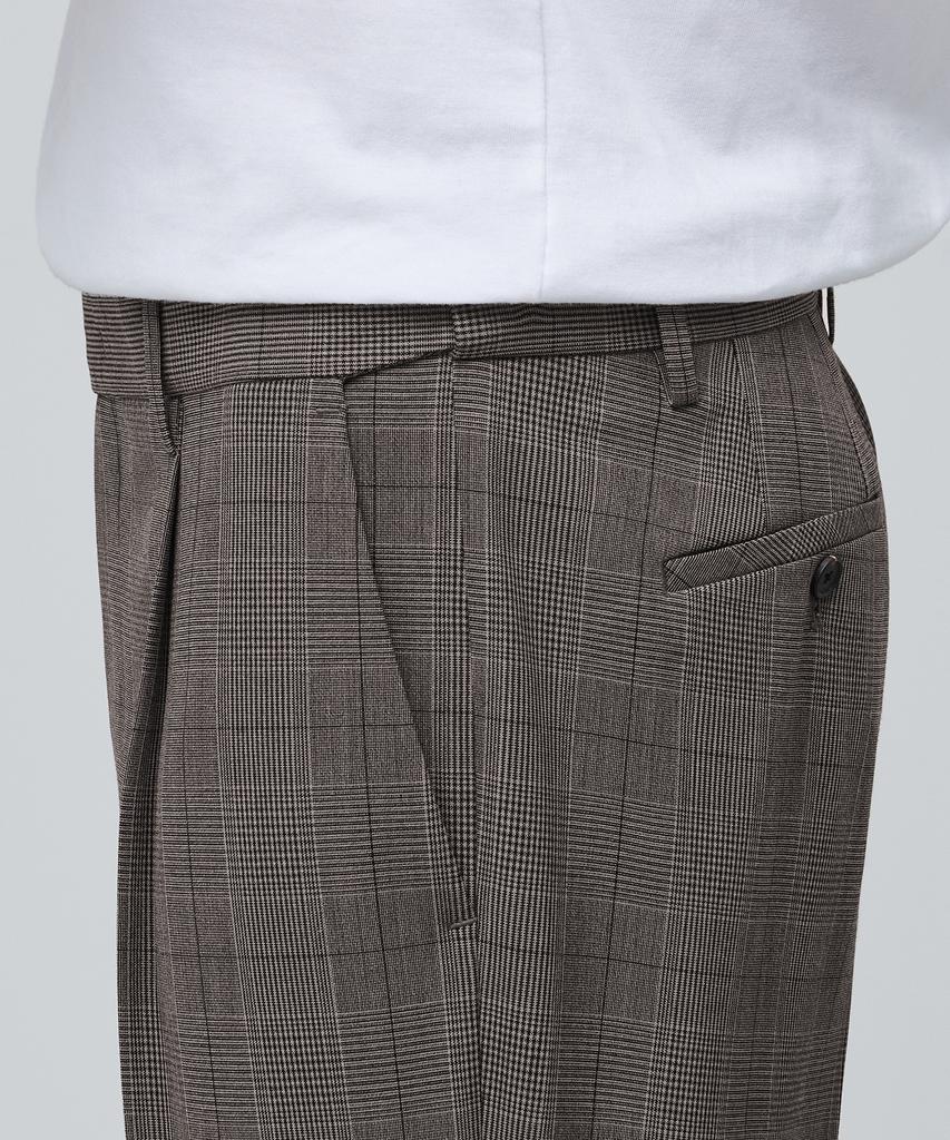 MUSINSA STANDARD Glen Check Wide Hidden Elastic Waist Slacks [Dark Beige]