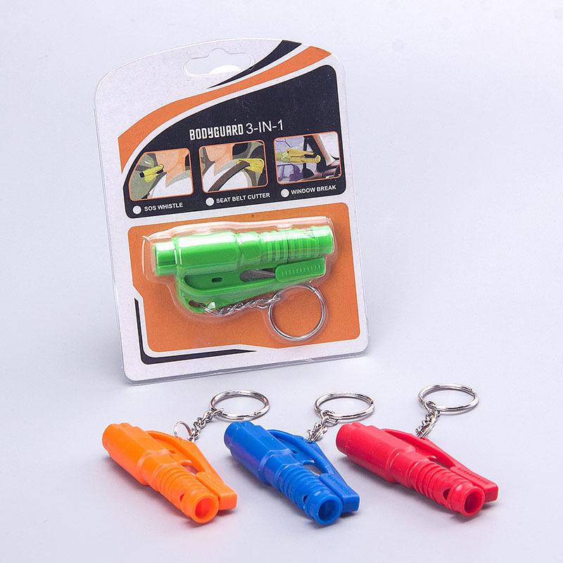 Car keychain Safety Tool Hammer Window Breaker seat Belt Cutter whistle Orange