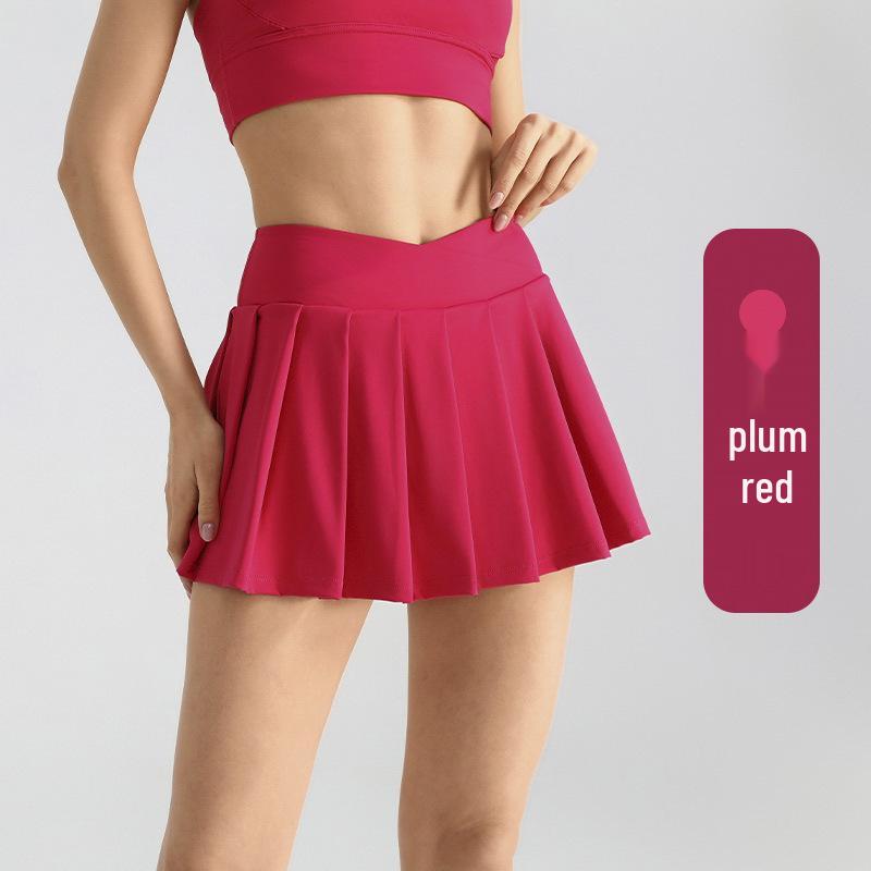 Solid Color High Waist Tummy Control Yoga Skirt - Women's Two-Piece Anti-Exposure Tennis Fitness Shorts