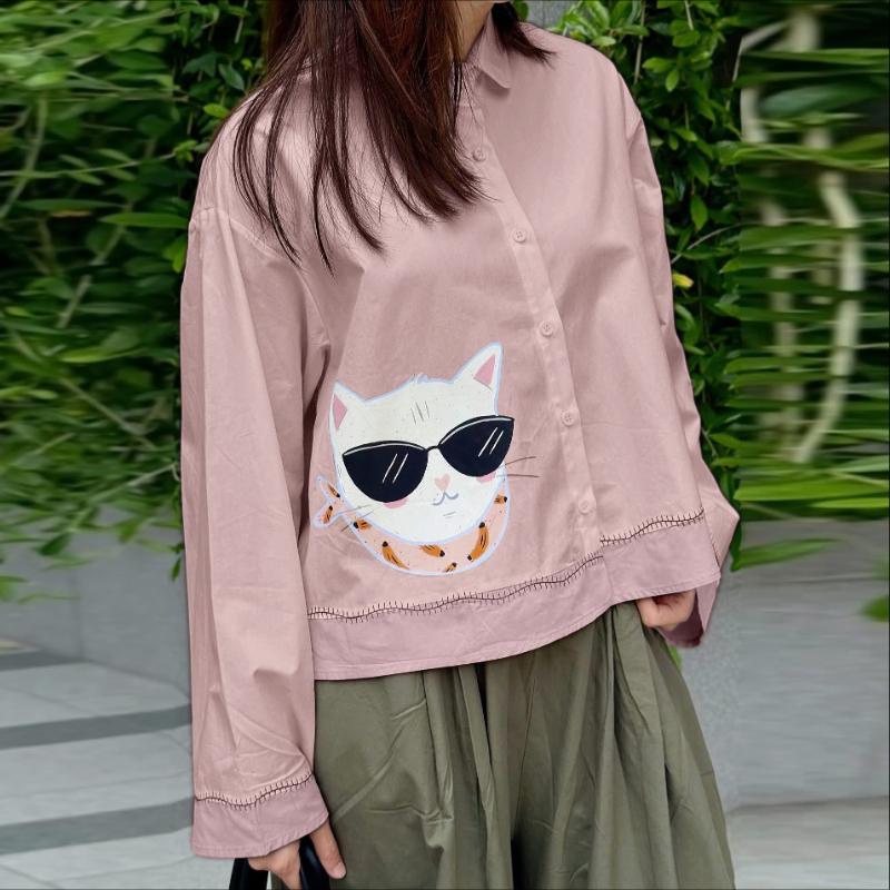 ZANZEA Women Casual Turn Down Collar Long Sleeve Print Blouse