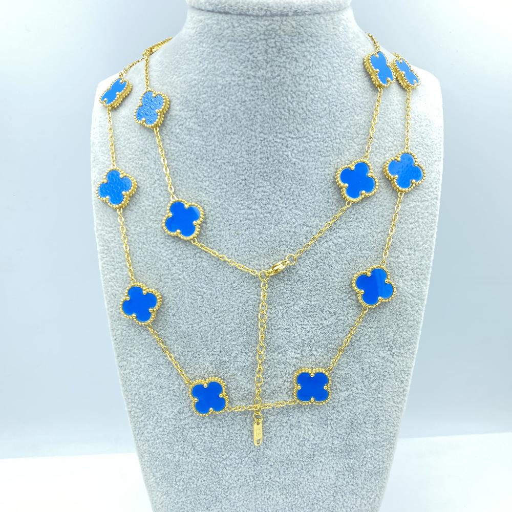 

Ожерелье из титановой стали 15 мм 20 цветков 90+5 см Ожерелье с четырехлистным клевером Женское ожерелье