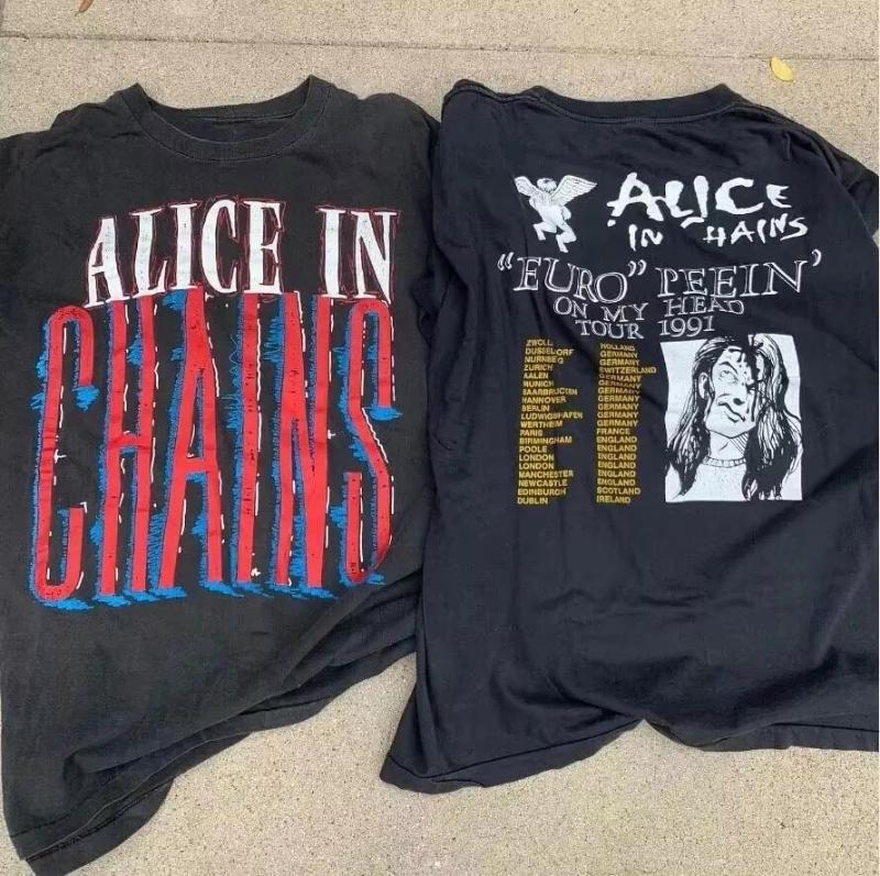 Alice in Chains Tour 1991 2 Side Cotton Black Unisex T-shirt S-3XL Men Women Summer Half-sleeved Outdoor Oversize Clothing