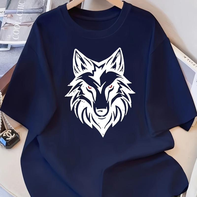 

Wolf Head Totem Graphic T-Shirt,Soft Breathable & Fade-Resistant, Classic Fit for Daily Casual Wear XXL белый