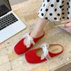Beautiful bag head half slippers women's outer wear spring and summer new flat bottom lace bow Mary Jane sandals