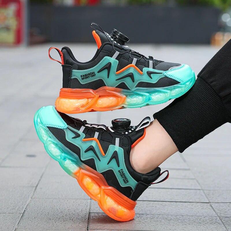 

Обувь для мальчиков. Новая весенне-летняя детская спортивная обувь с вращающимися пуговицами, большие детские дышащие кроссовки с сеткой для бега для папы.