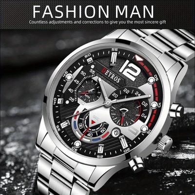 DEYROS Luxus Herrenuhr Mode Herren Kalender Uhr Herren Edelstahl Armband Quarz Armbanduhr Herren Bestes Geschenk