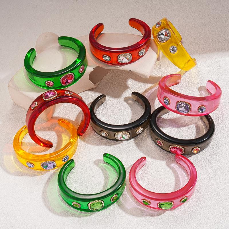 1Pcs Personalized Colorful Clear Cuff Bangle Jewelry Sweet Geometric C-Shaped Resin Open Bracelet For Women