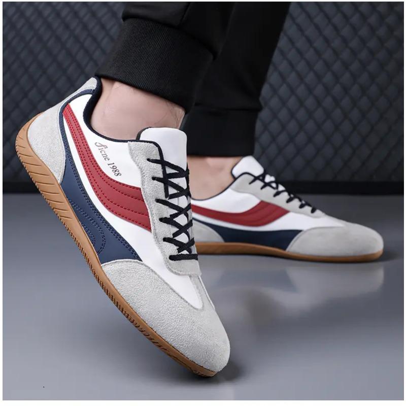 Men s Retro Color Block Casual Sneakers Suede Leather Comfortable Low-top Shoes 44 белый