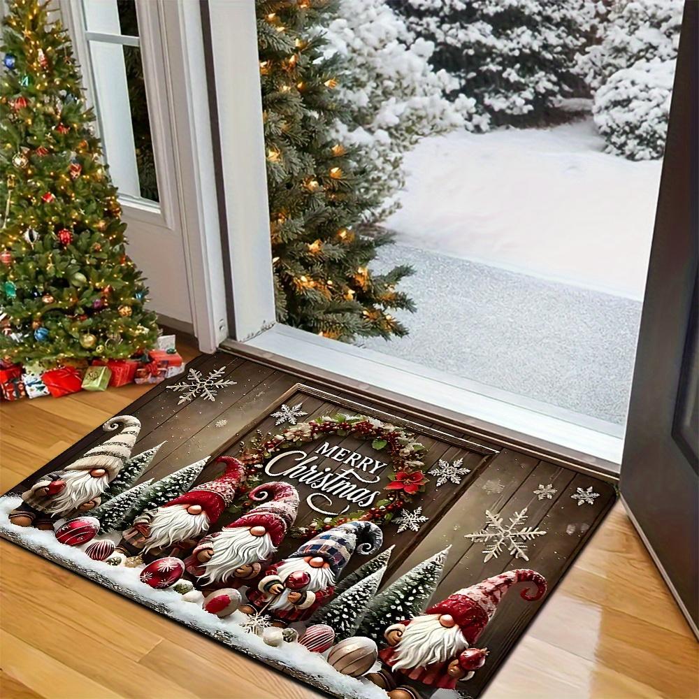 Christmas Doormat Non‑Slip Front Door Rug Washable Indoor Outdoor Xmas Gnome Winter Wooden‑Look Holiday Entrance Mat
