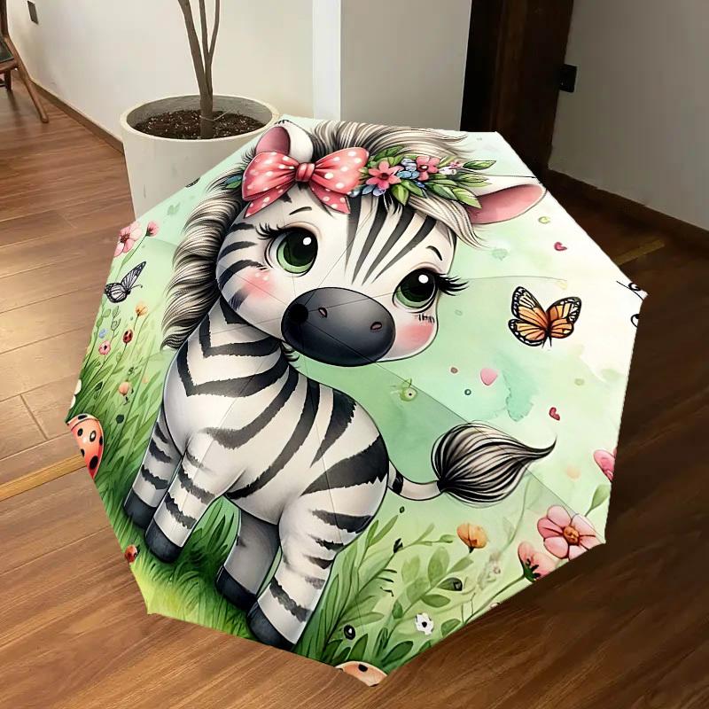 1PC Zebra Butterfly Umbrella-8-Rib Reinforced Portable Folding Travel Suitable for All Seasons Outdoor Daily Use-H0382