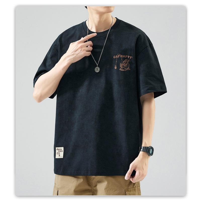 Summer and Summer American High-density Knitted Loose Fashion Men's T-shirt Short-sleeved