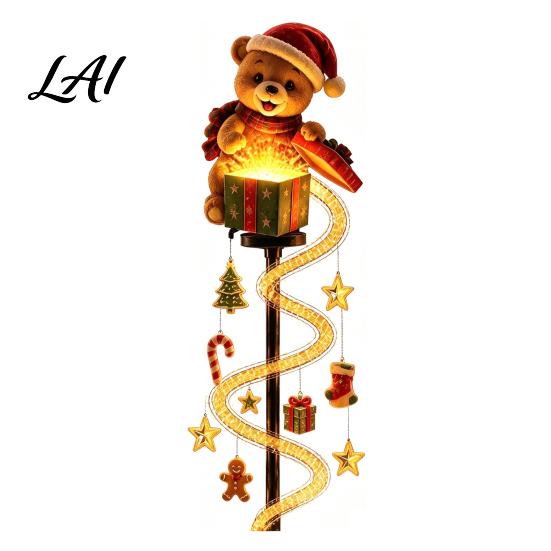 Weather Resistant Christmas Garden Strips Solar Outdoor Light Stake Light, Cute Gingerbread House/Elf Boy/Bear