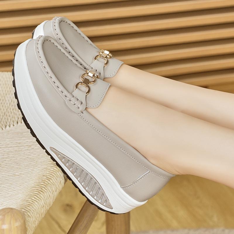 Cross-border Songgao Height-Increasing Plus Size Genuine Leather Bean Shoes for Women