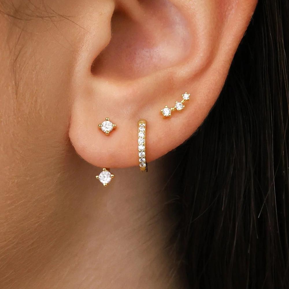 3 Pairs S925 Needle Minimalist Earrings Set Hoop Ear Climber for Multi Piercings Dainty Everyday Ear Stack Gifts for Women Girls