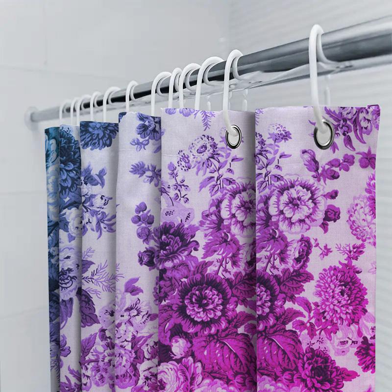 Vibrant Floral Shower Curtain Pink Purple Blue Flowers Decorative Bath Tapes 3D Printed Water-Resistant Shower Closings For Bath