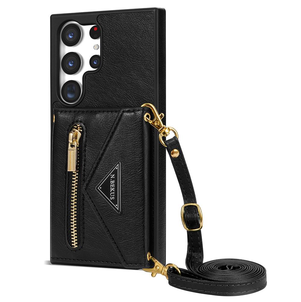 N.BEKUS For Samsung Galaxy S24 Ultra Phone Case Zipper Card Holder Cover with Shoulder Strap