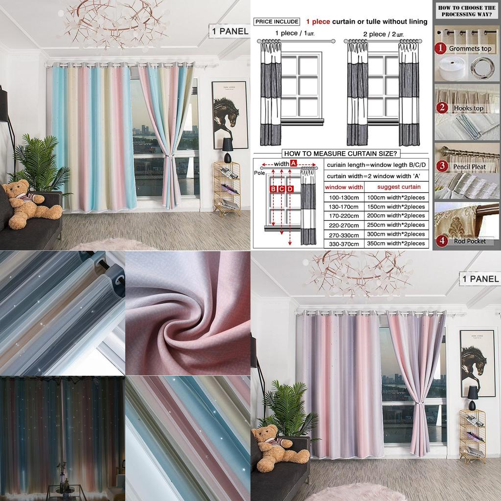 Stylish Blackout And Tulle Drapes With Hollowed Out Star Design For Living Room Decor