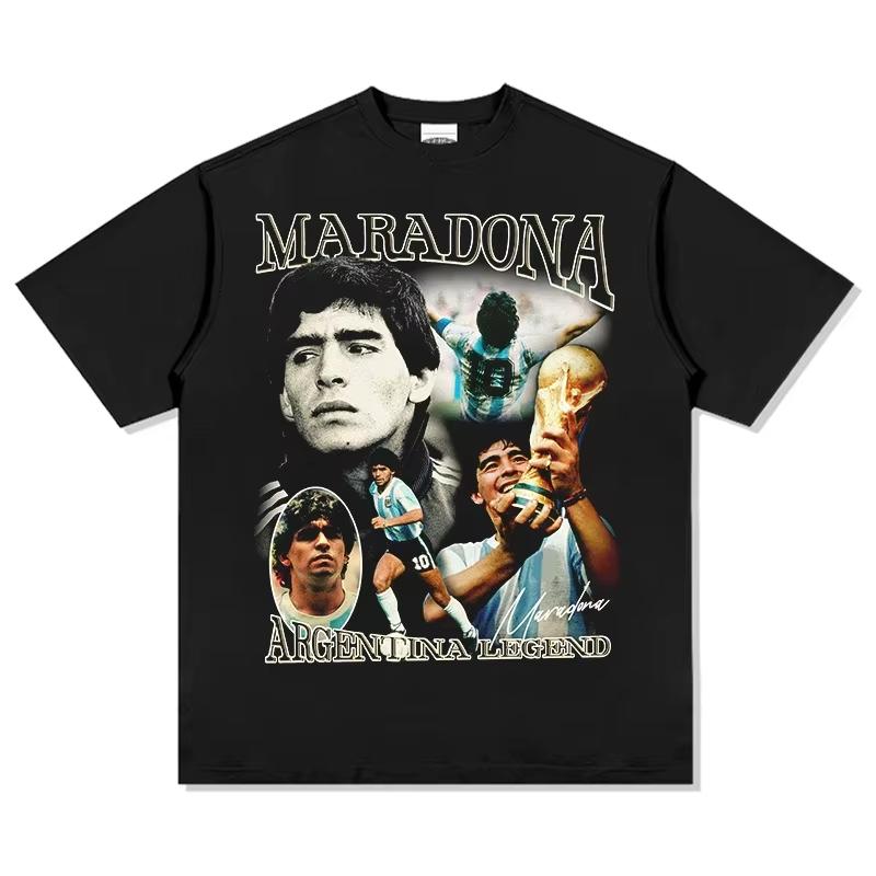 

Football Star Maradona Print T-shirt Retro Fashion Trend Comfortable Loose Casual 100% Cotton Round Neck Short-sleeved T-shir... S разноцветный
