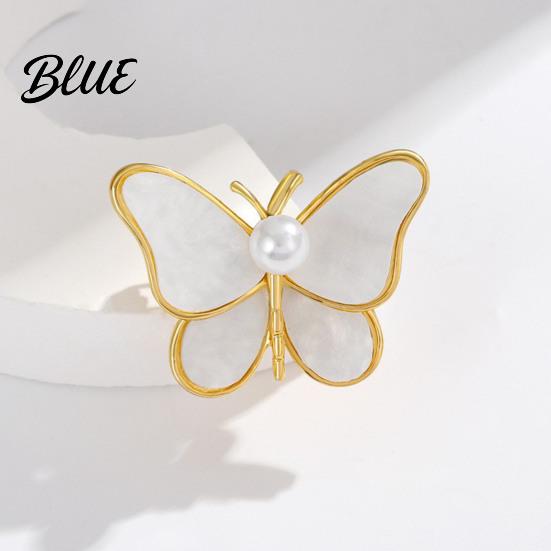 Enamel Butterfly Pin Women Brooch Sparkling Rhinestones Faux Pearl Butterflies