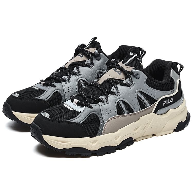 Fila Trek 1S Ткань Синтетическая кожа Спорт На открытом воздухе Модные Ретро Низкий верх Повседневная обувь Мужские кроссовки Черный Серый F12M242119FBD